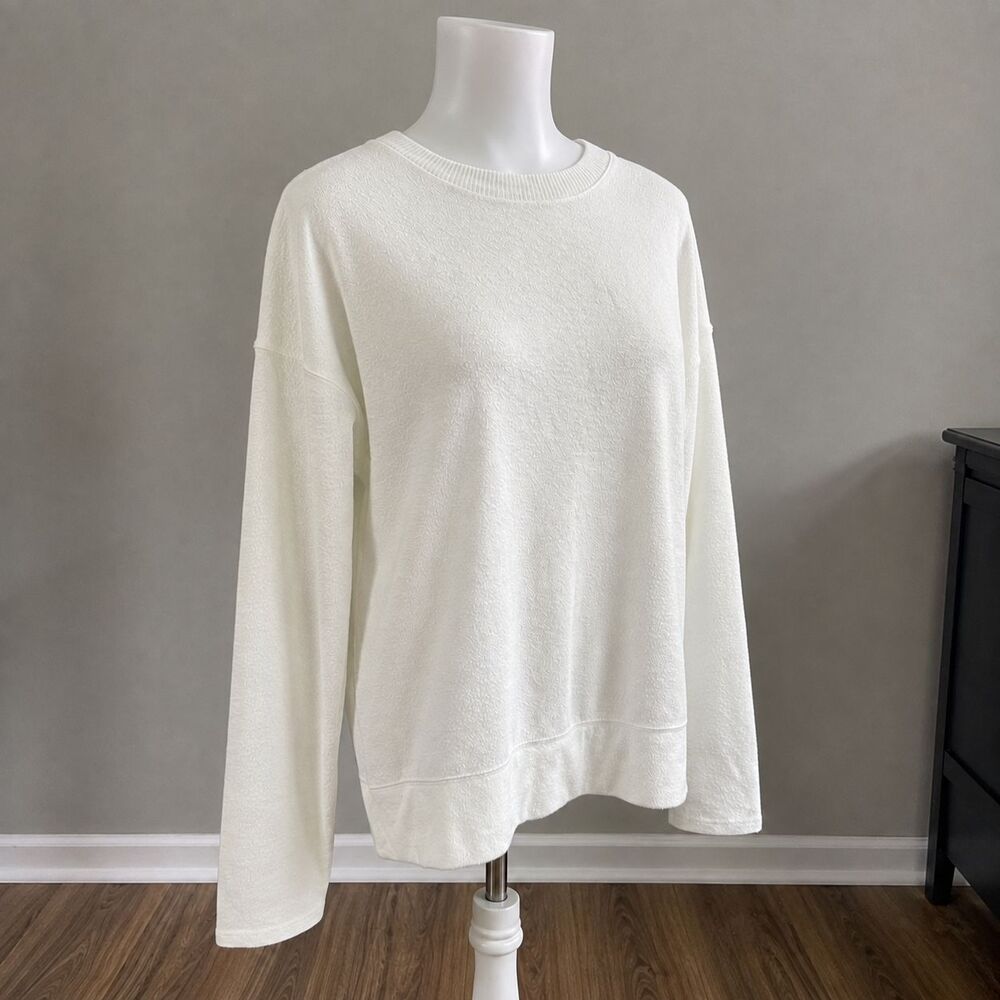 Lucky Brand Women's White Viscose Blend Long Sleeve Round Neck Sweater Small